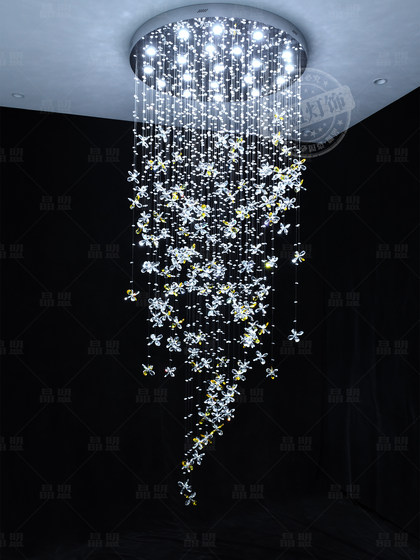 Loft Duplex Open-Air Lobby Chandelier Villa Living Room Crystal Flower Chandelier Duplex Building New Staircase Long Chandelier
