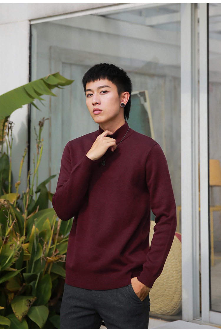 Vải huyền thoại mùa thu và mùa đông cao cổ áo len màu rắn nam Slim dài tay áo thun đáy áo len áo len áo len nam