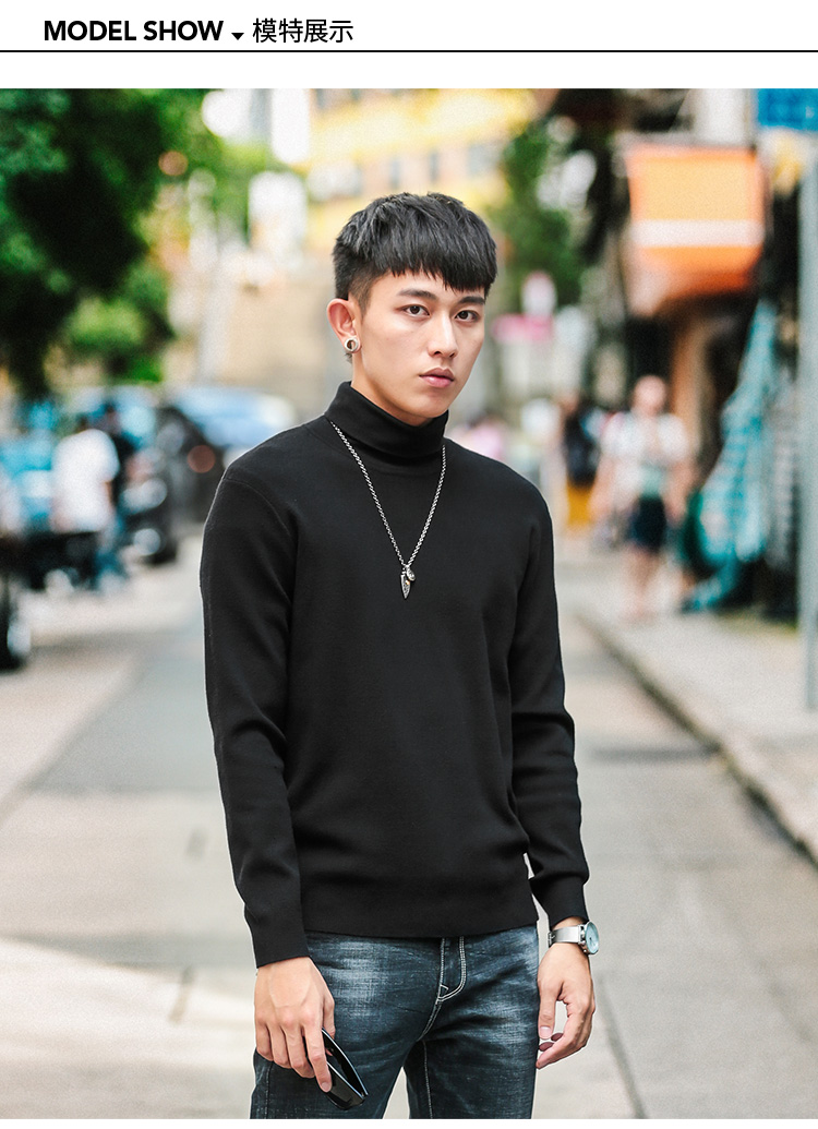 Vải huyền thoại áo len cao cổ nam màu rắn phiên bản Hàn Quốc của áo len tự trồng dài tay áo len đôi áo len đáy triều áo len unisex