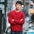 Vải huyền thoại sợi tinh khiết màu tròn cổ áo thun vài chiếc áo len len đáy nam phiên bản Hàn Quốc của áo khoác lưới màu đỏ Hàng dệt kim