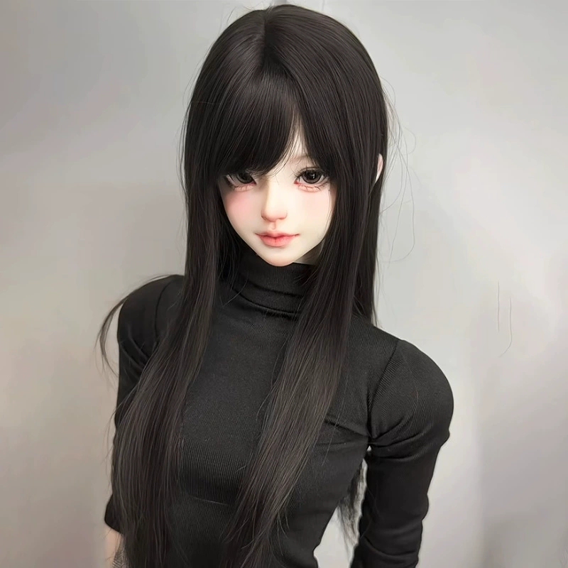 Bjd Doll Wig 3/4/6 Scale Middle Part Wool Curly Hair with Bangs Black Long Straight Hair Brown Big Wave Wig