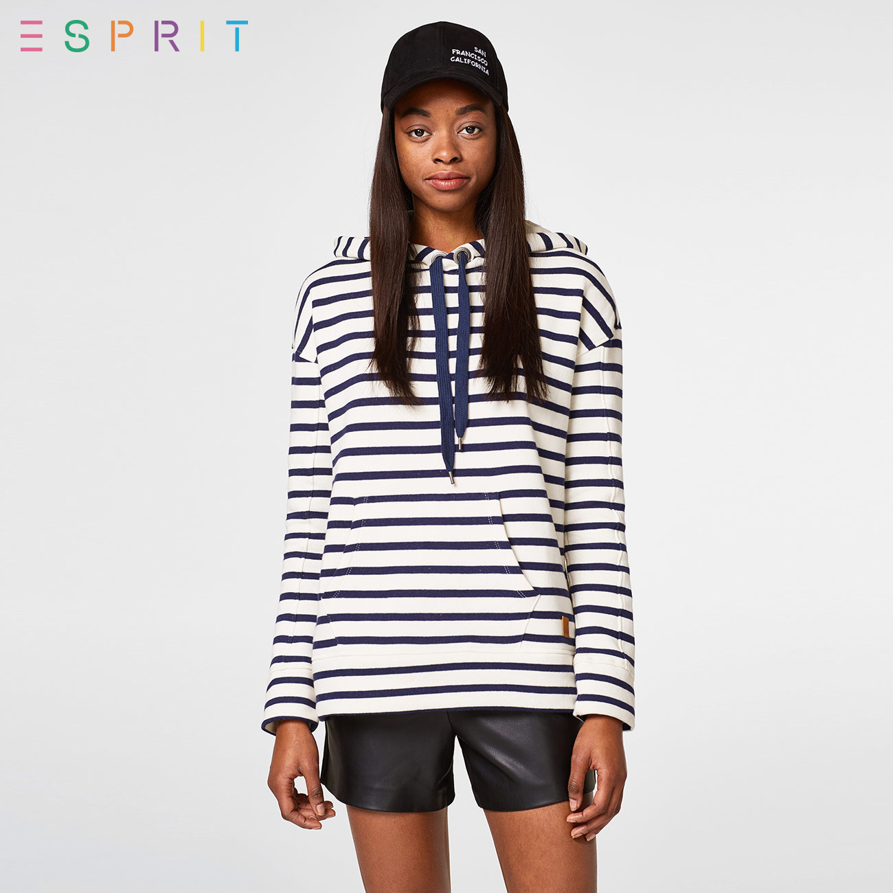 ESPRIT EDC女装2018春|新品|条纹连帽款长袖卫衣-018CC1J021