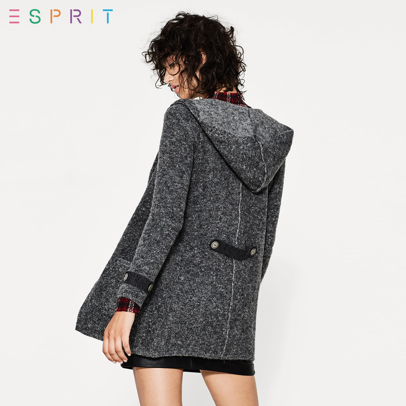 ESPRIT EDC女装2017冬连帽针织开衫（含羊毛）-097CC1I037