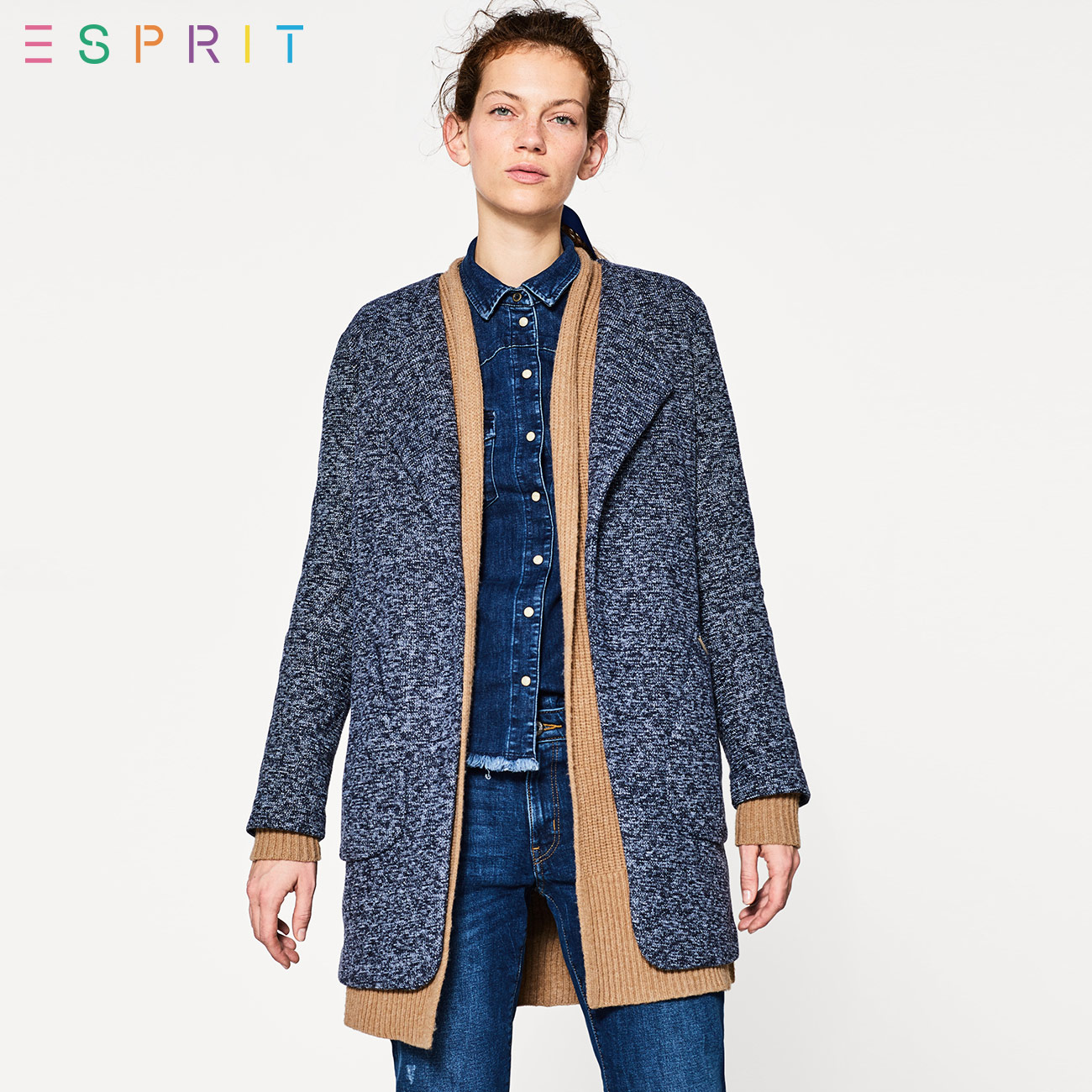 ESPRIT EDC女装2018春新品休闲宽松中长款外套-127CC1G012