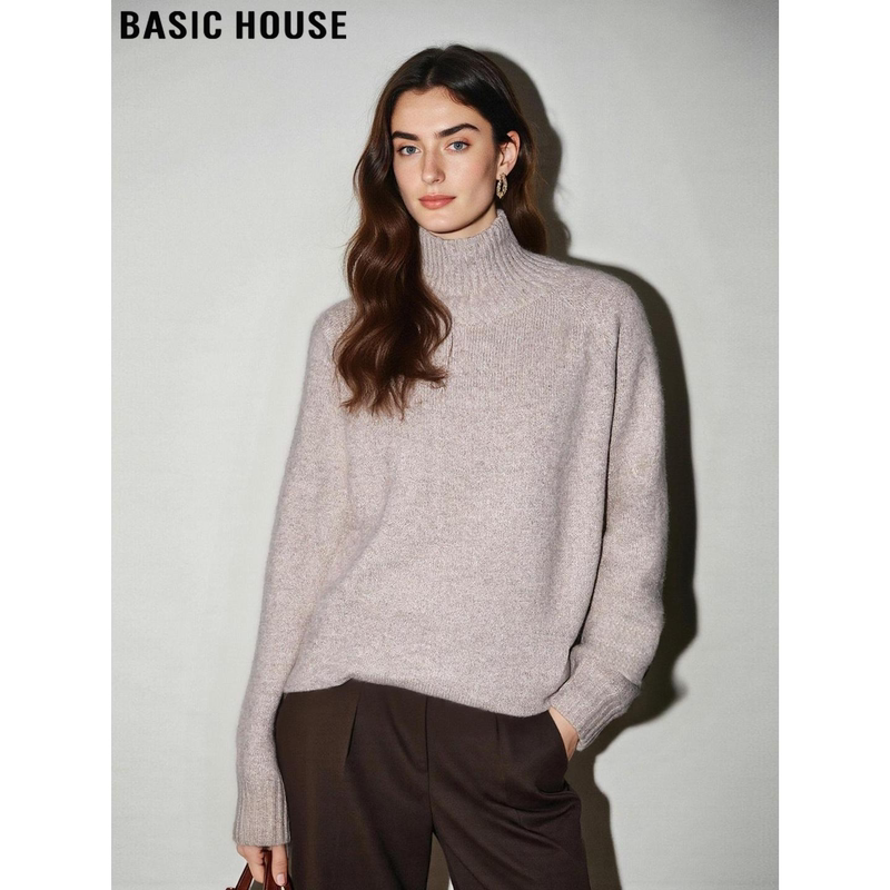 Basic House/Baijiahao Milk Crystal Rice 100% Wool Thickened Turtleneck Sweater for Women Spring Base Knitwear