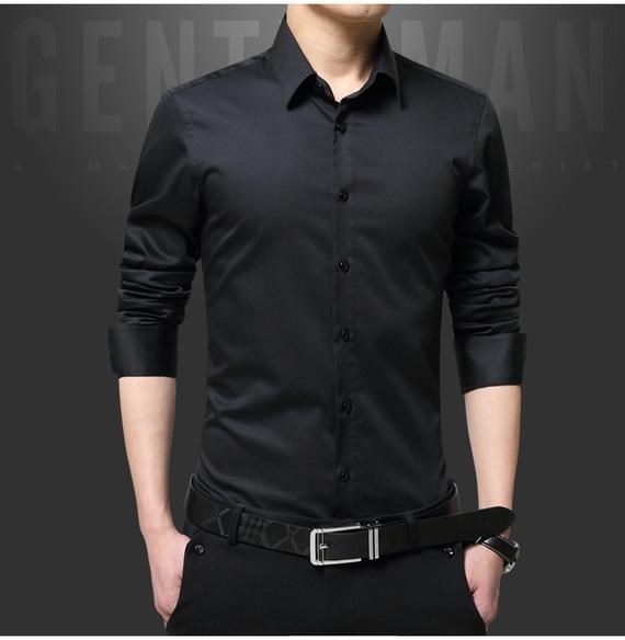 Áo sơ mi nam trung niên phần mỏng Phiên bản Hàn Quốc của áo sơ mi mùa thu dài tay áo sơ mi màu tối áo sơ mi cộc tay