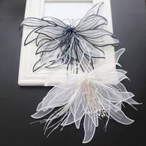 Special black and white wedding dress fabric decorative cloth stickers three-dimensional feather Crystal tassel flower diy accessories