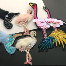 Handmade nail beads three-dimensional hairy Swan cloth patch clothes bag hat DIY decorative patch decals Flamingo Crane