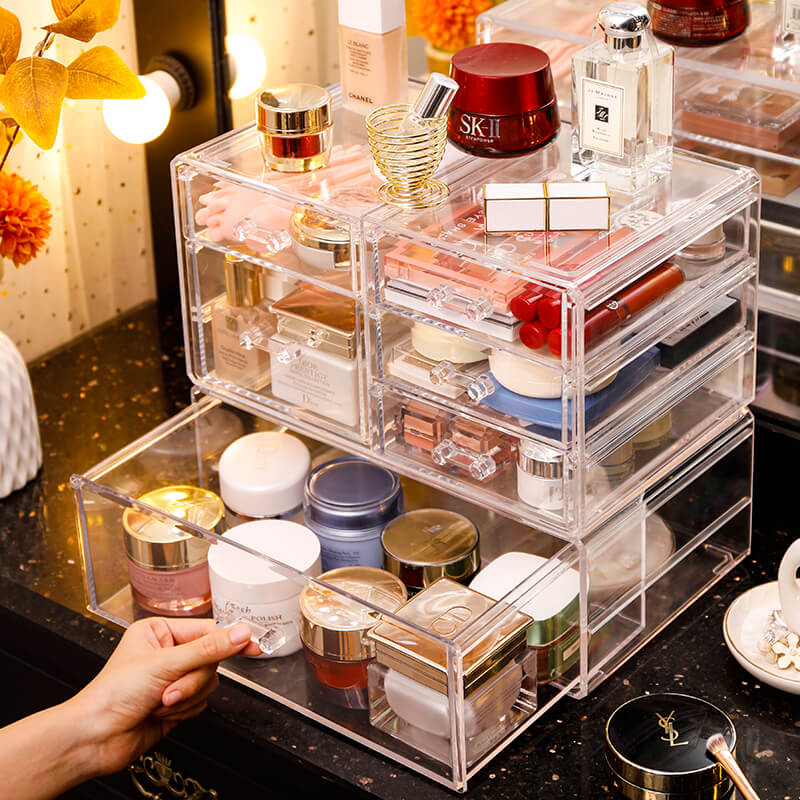 Net red transparent extra-large cosmetic anti-dust containing case Rosemary Skin Care Products Shelve Red Table Makeup Table