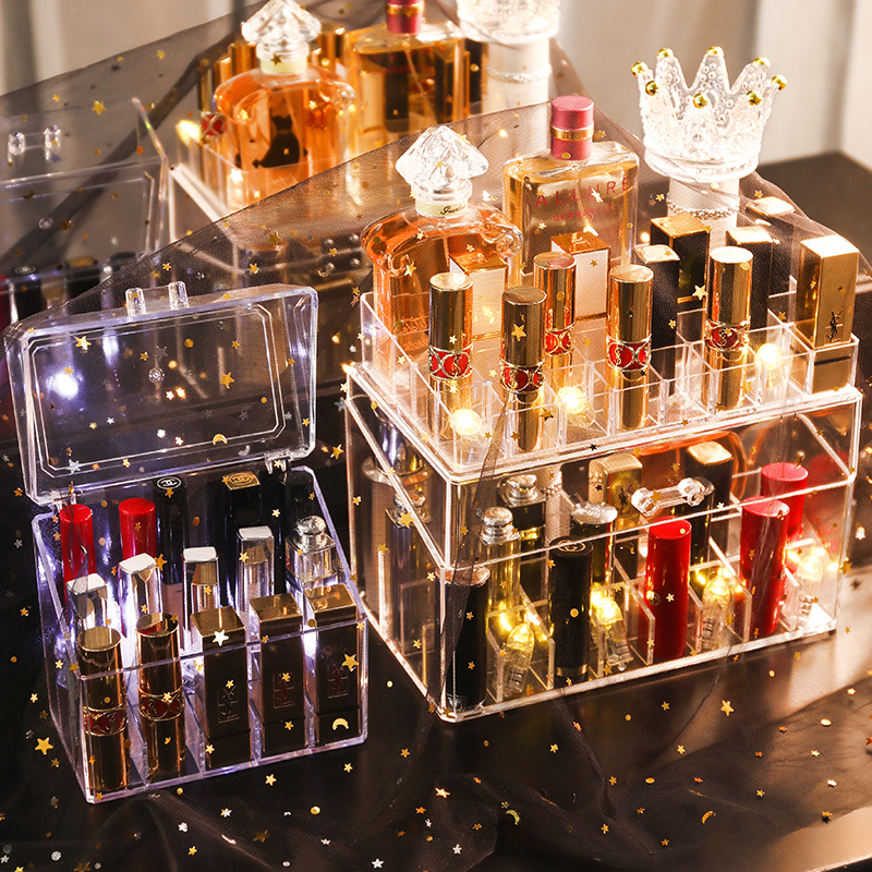 Net red dust-proof flip cover multi-grid lipstick storage box acrylic with lid lip glaze skin care products cosmetics desktop finishing