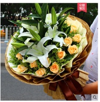 Champagne rose 19 lilies 3 bouquets to visit condolences send flowers birthday wishes flowers relatives and friends in the same city to send flowers