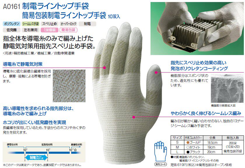 Japan SHOWA finger PU coating anti-skid anti-static precision electronic assembly special gloves A0161 S code