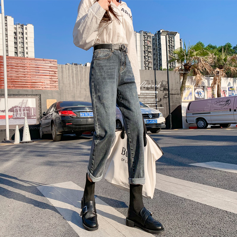 Gush Jeans Women Pants 2022 Autumn Winter Straight Barrel Loose Kharen Pants Slim 100 Hitch Rappants Old Daddy Pants