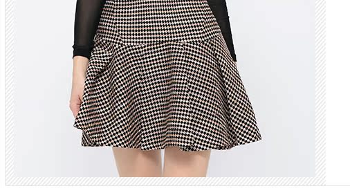 水云间 波点百褶裙2015秋季新品千鸟格优雅时