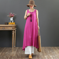 September kaka Summer art Fan cotton numb jacquard display slim pure color 100 hitch bottom sleeveless vest one-piece dress 6812