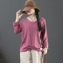 September Card pure cotton long sleeve undershirt art big code 100 hitch set head spring clothing V collar t-shirt 1128