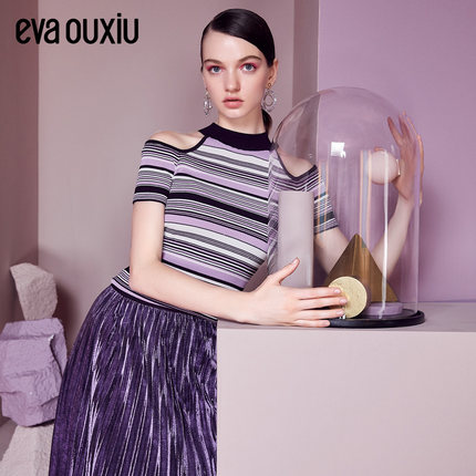 伊华欧秀2018秋季女装彩条纹针织毛衫修身套