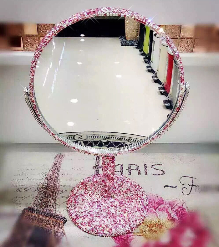 European desktop - mounted cosmetic mirror creative water drill rotating princess cosmetic mirror double - sided mirror