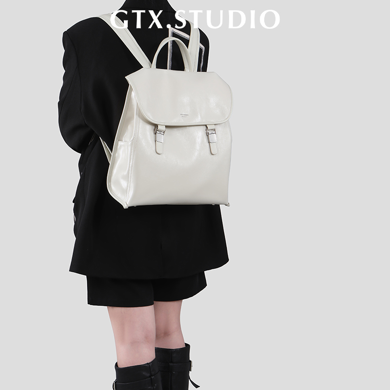 Gutianxi】Niche Genuine Leather High-End 2026 Backpack Women's Leather Commuter Bag Large Capacity Travel Backpack