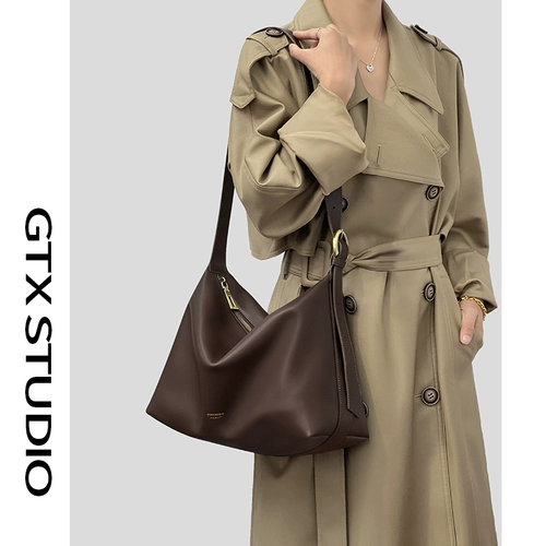 Gutianxi] Нишевая сумка-тоут из мягкой воловьей кожи для женщин, большая вместительная сумка из натуральной кожи, свободная сумка-бродяга через плечо для поездок на работу, большая сумка