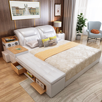 Tatami bed Master bedroom Simple modern leather bed Multi-function bed Double bed 1 8 meters light luxury storage bed Wedding bed