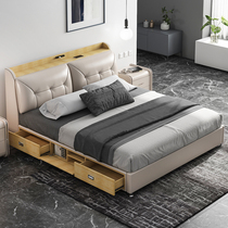 Modern simple leather bed Leather bed Double bed 1 8 meters 1 5 meters multi-function storage small apartment wedding bed master bedroom