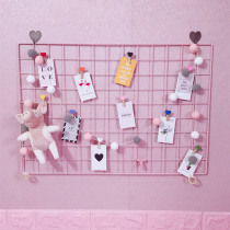 Large pink wrought iron grid photo wall ins girl heart room decoration Net red bedroom layout fairy student