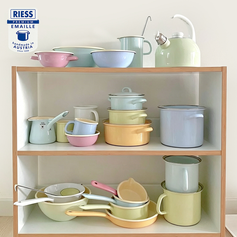 Austrian Riess Colored Enamel Pot, Enamel Soup Pot, Milk Pot, Stew Pot, Baby Food Pot, Uncoated, Handmade for Home Use