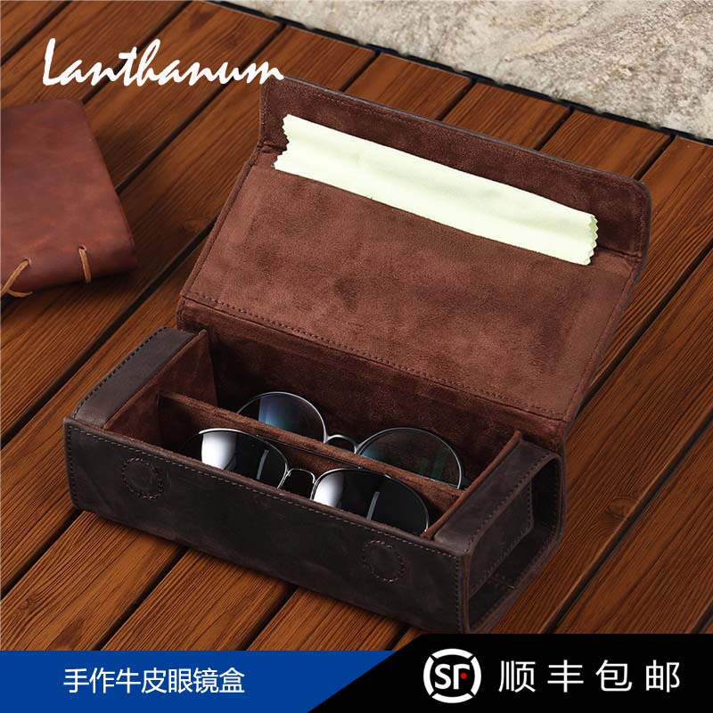 Handmade Genuine Leather Crazy Horse Leather Glasses Case Storage Box for Sunglasses, Large Capacity, Magnetic Closure, Vintage American Style, Portable Handmade Genuine Leather Crazy Horse Leather Glasses Case Storage Box for Sunglasses, Large Capacity, Magnetic Closure, Vintage American Style, Portable