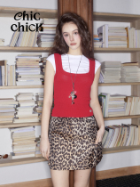 ChicChick trendy small chicken vol19 Tweed red short square collar positive red ice curled yarn knit vest