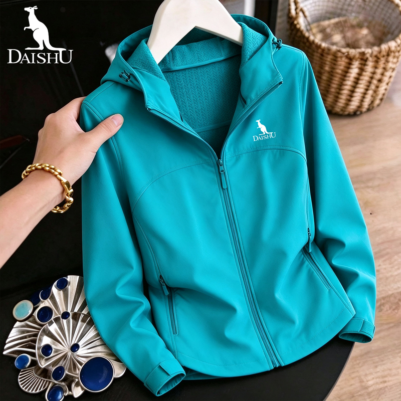 Kangaroo Soft Shell Jacket for Women 2026 New Autumn and Winter Fleece-Lined Warm Jacket Loose Hooded Outdoor Windproof Jacket