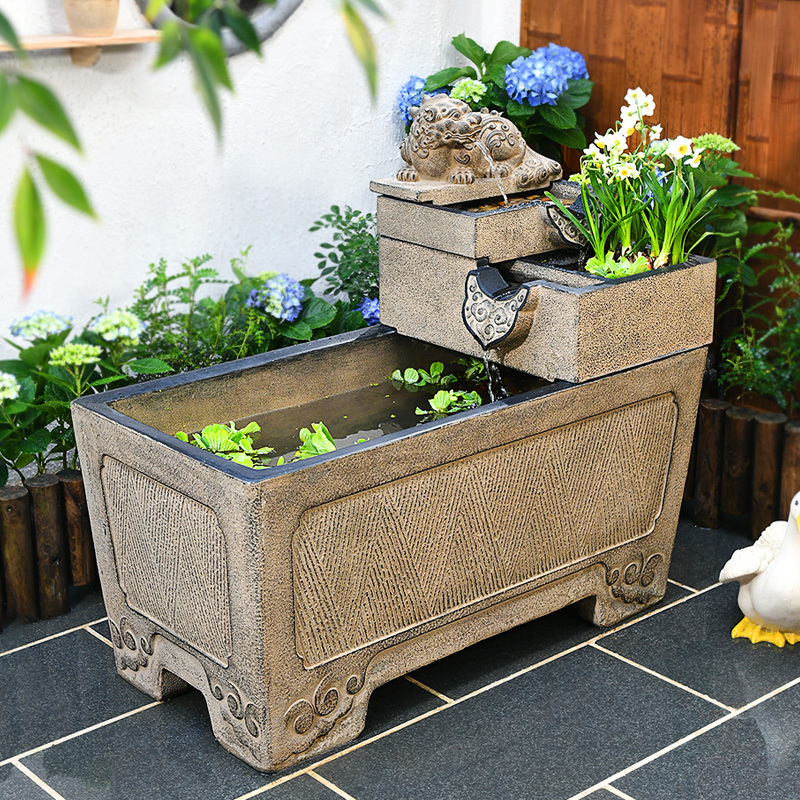 Resin Outdoor Fish Pond for Balcony, Traditional Fish Tank for Outdoor Courtyard Landscaping, Flowing Water Feature with Circulating Water