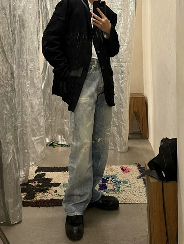 Наши устаревшие голубые цифровые джинсовые джинсы, сделайте старые свободные прямые брюки, мужчины, белый джинг, та же модель