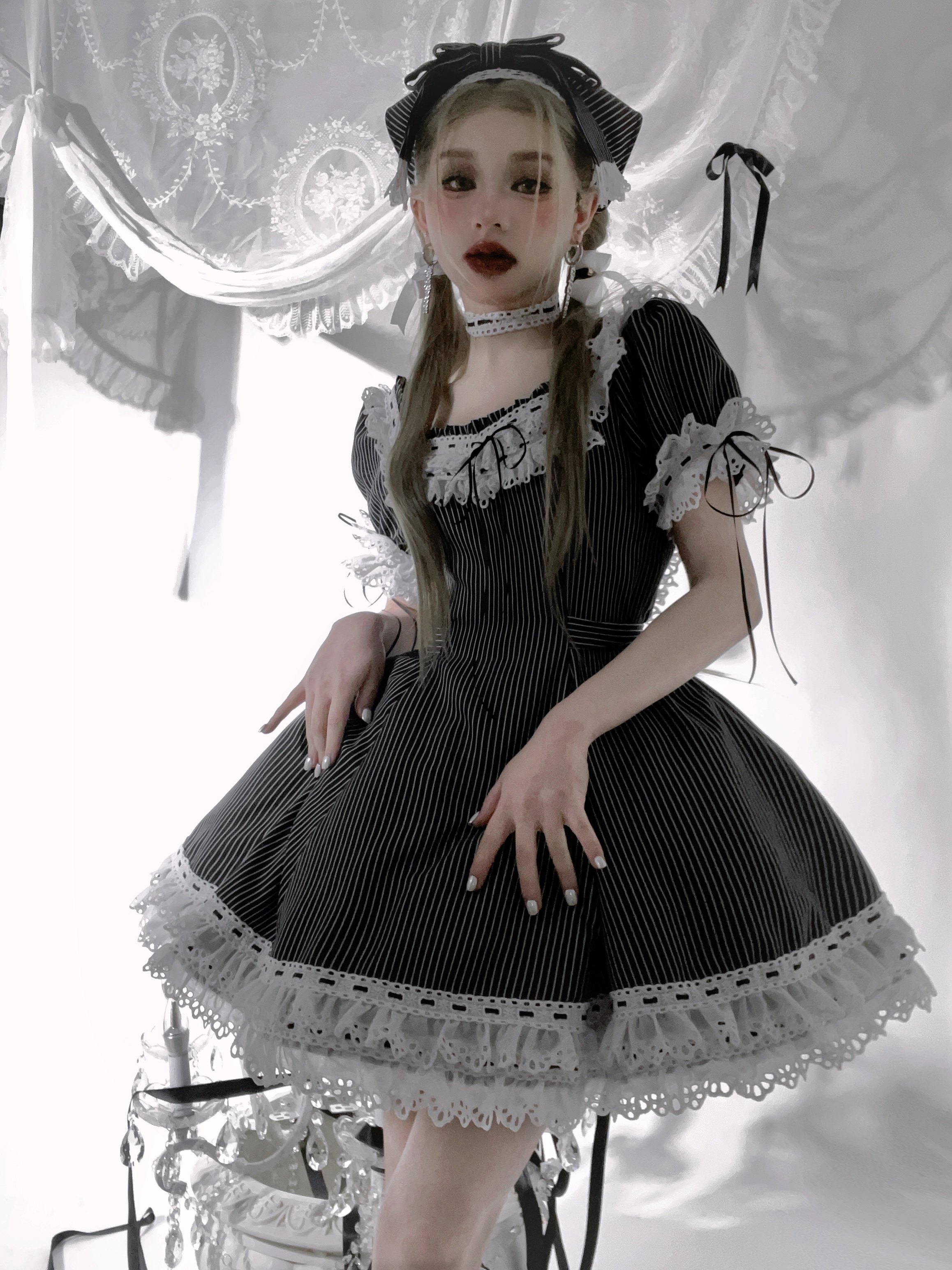 Stripes wednesday cat cocoon box catcocoon skirt: 🎀 Retro lolita