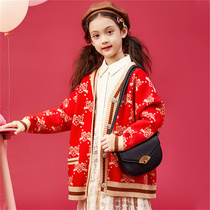 Next win girls childrens clothing autumn and winter New sweater knitted cardigan Red Leopard foreign fashion sweater jacket