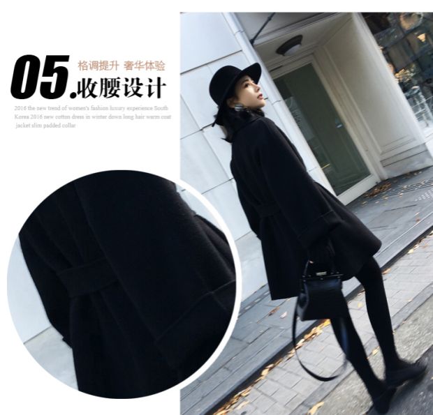 Áo khoác len nữ màu đen dài 2018 mùa đông học sinh mới dày Áo khoác len cashmere hai mặt Hepburn áo khoác cardigan nam
