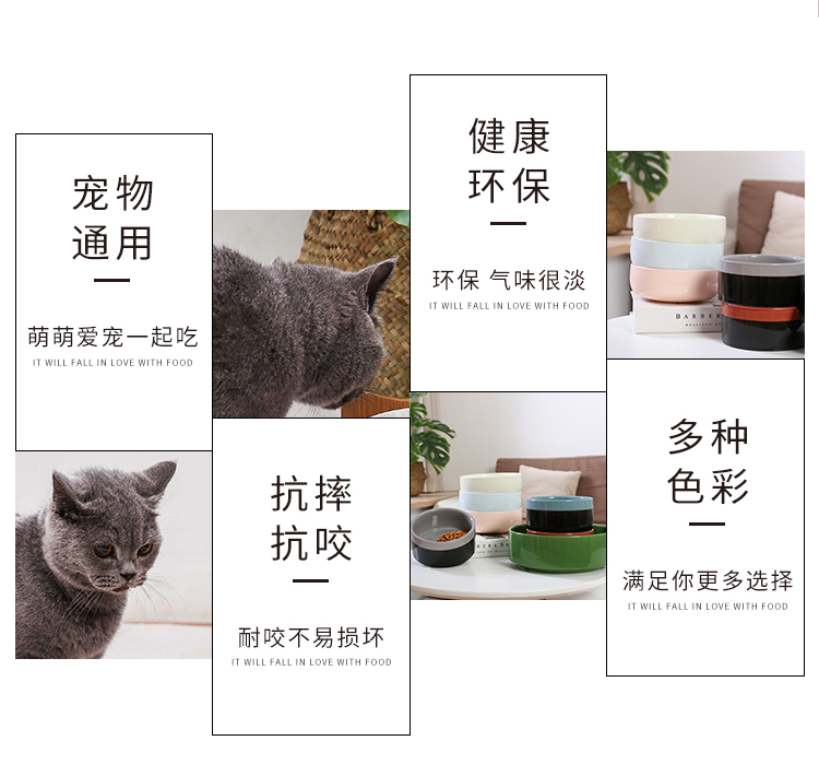 Mèo bát gốm đơn bát lớn mèo bát chống trượt dễ thương cắn mèo sáng tạo thức ăn bát thức ăn nhẹ uống nước bát mèo cung cấp - Cat / Dog hàng ngày Neccessities bát ăn cho chó