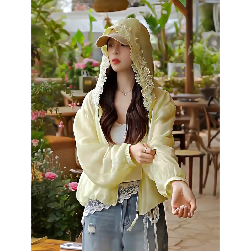Korean-Style Lace Hooded Thin Short Jacket for Women, Summer 2026 New Model, Petite Size, Sun-Protective, Stylish and High-End Top