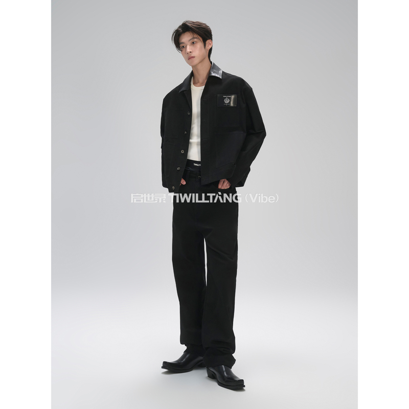 Qishilu Tiwilltang "Jue Xi Jian Jing" Pure Cotton Breathable Canvas and Leather Patchwork Trousers