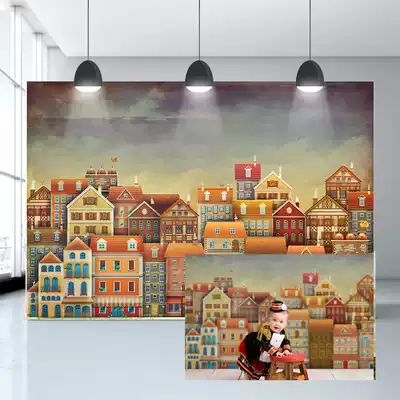 European and American hand-painted city theme soft glue newborn background year old one hundred days Baby background foldable children's background
