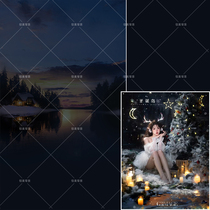 Girl photo studio winter Christmas forest photo background cloth indoor elk Christmas spray painting background curtain
