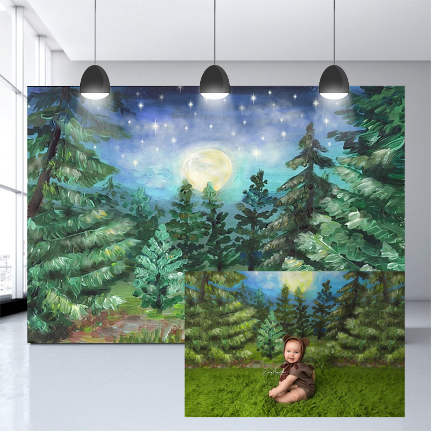 European and American winter Christmas tree full moon photo background newborn baby photo background cloth Christmas writing true cloth