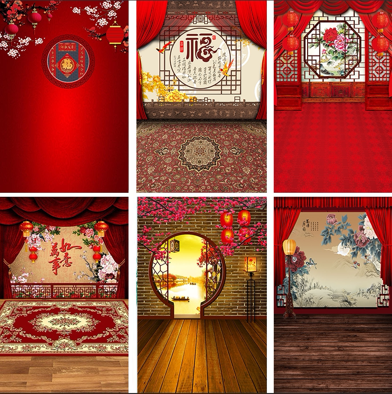 A family of six Spring Festival family portrait ancient costume background ancient style festive family portrait photo studio ancient costume family portrait background cloth