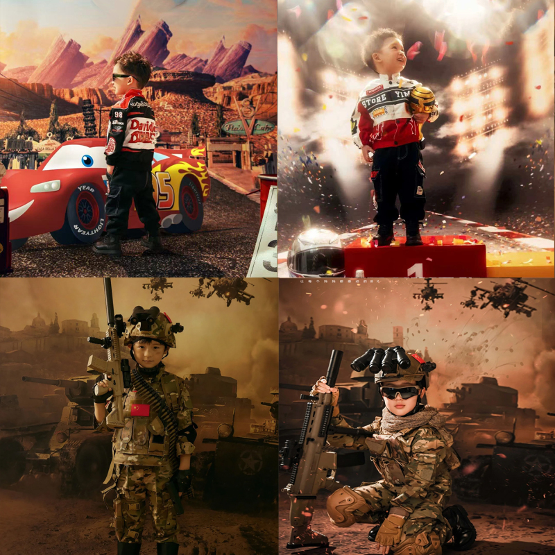 New Style Boys' Special Forces War-Themed Photo Background Studio Children's Racing Motorcycle Photography Backdrop Paper