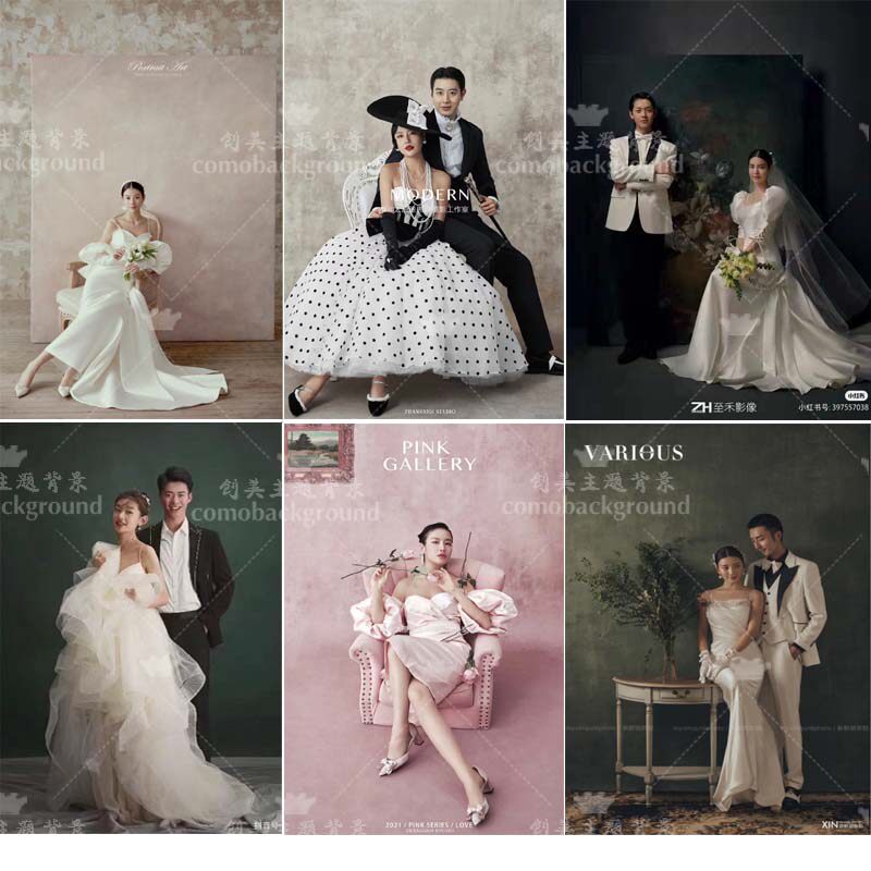 Whole Family Fu Advanced Grey Creatine Wall Oil Painting Hand-painted Background Wedding Photo Gallery Photography Background Cloth Grey Oil Painting Background