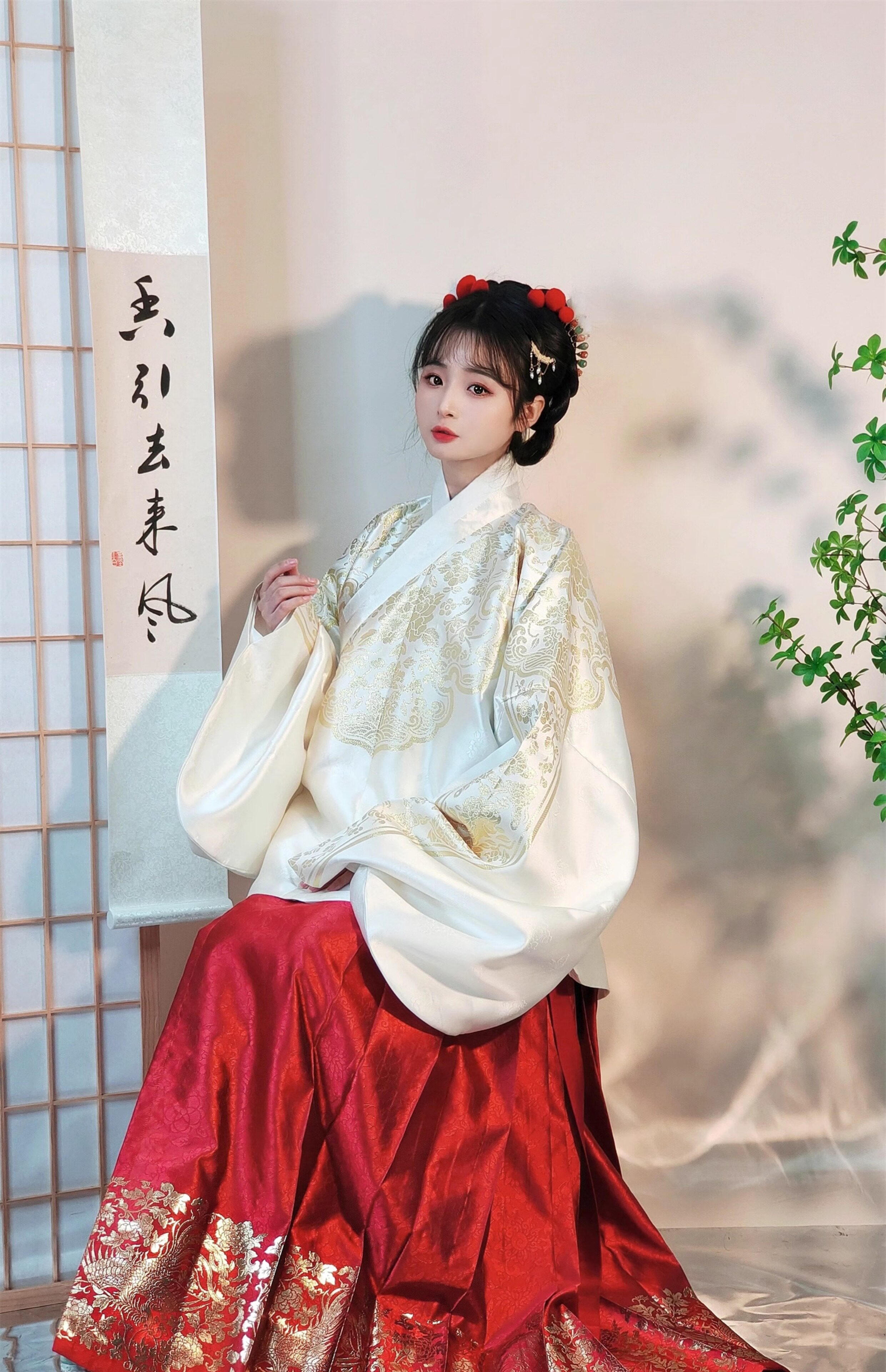 Китайцы одежда наборы 南山韵味富贵同春交领琵琶袖短袄马面裙织金纱明制套装现货春款女