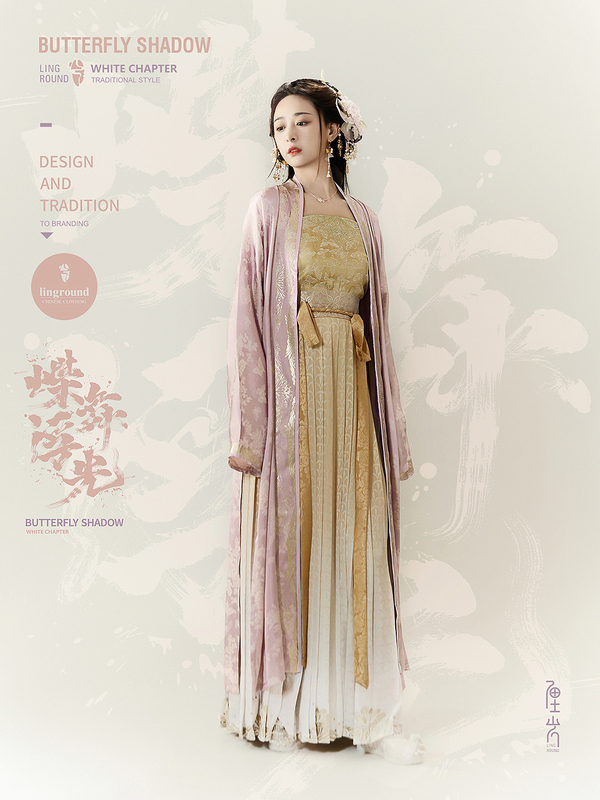Li Guang [White Seal - Butterfly Dance in the Light] Original Hanfu Song Dynasty Embroidered Long Shirt Layered with Suspender Pleated Skirt