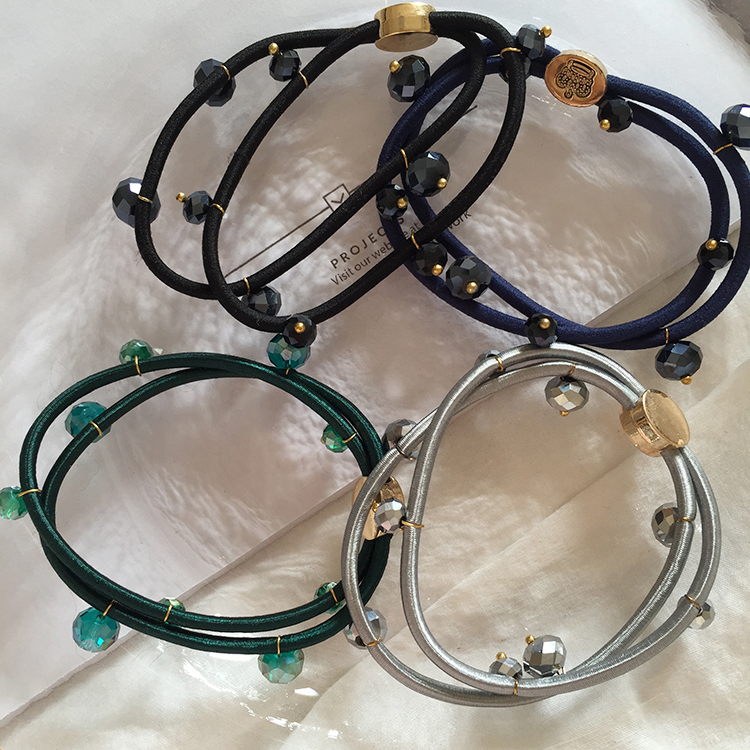 Korean hair accessories full circle imitation crystal beads double-strand rubber band flashing hair ring hair rope head rope