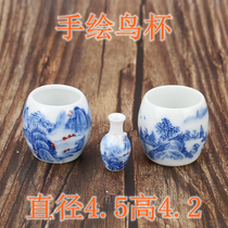 Jingdezhen hand-painted old antique hemp bird hemp material thrush bamboo bird cage bird cup porcelain bowl cup bird cage accessories food bowl