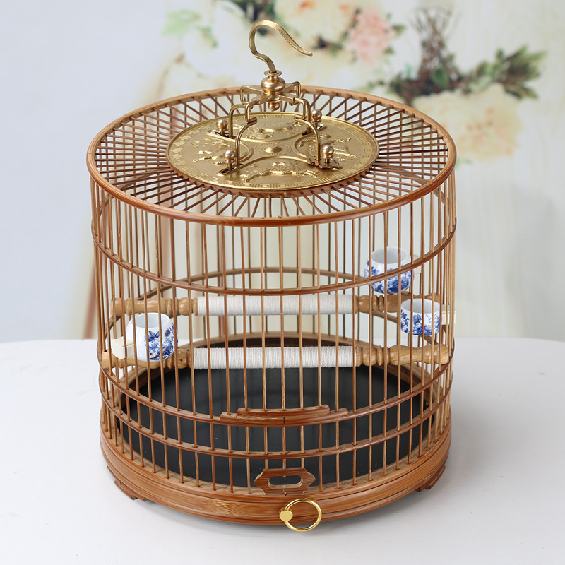 Embroidered eye yellow bird, jade bird, willow warbler, bamboo bird cage, drawer, live bottom, purple bamboo, old bamboo, bamboo skin, polished red bamboo bird cage